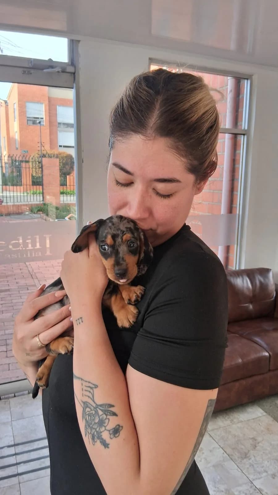 Familia feliz con su Dachshund — Familia Pedraza - Bucaramanga